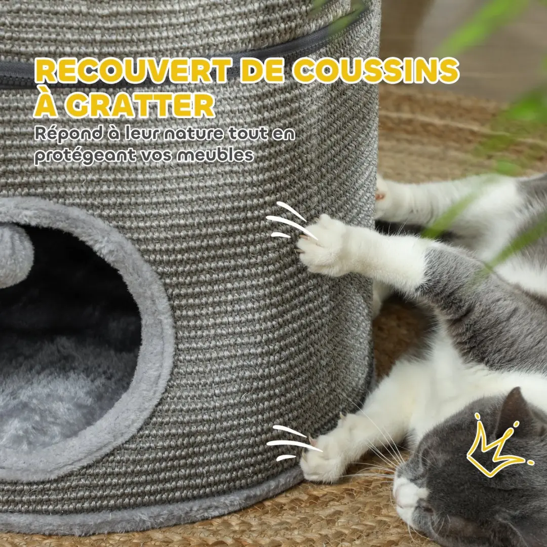 Pawhut Kattentoren - 42x42x69cm Grijs - afbeelding 6 van 6