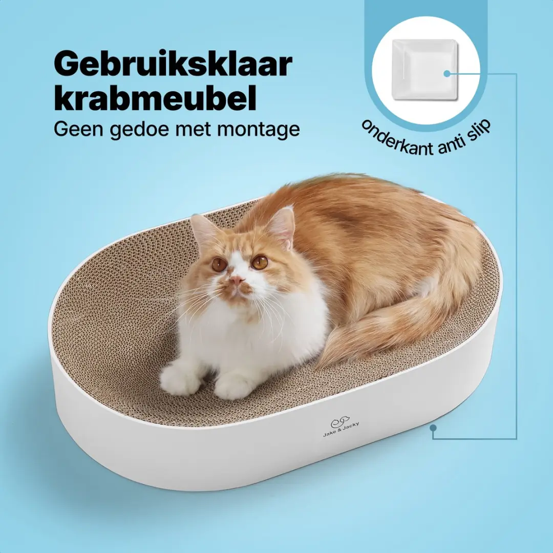 Jake and Jacky Krabkarton Kattenbed 55x35x10cm - Wit