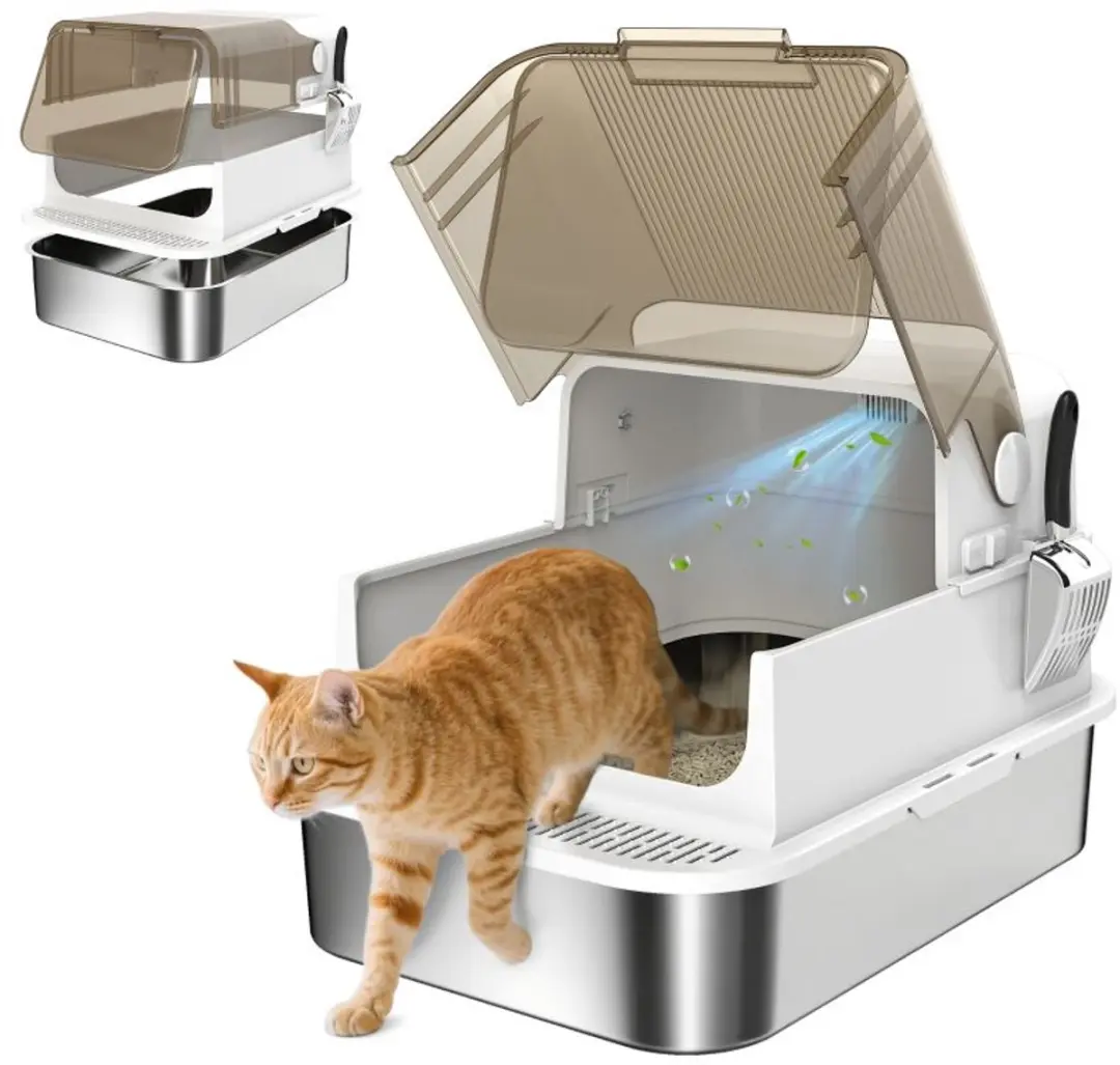 ECTEATOY Gesloten RVS Kattenbak Extra Groot 70x50cm