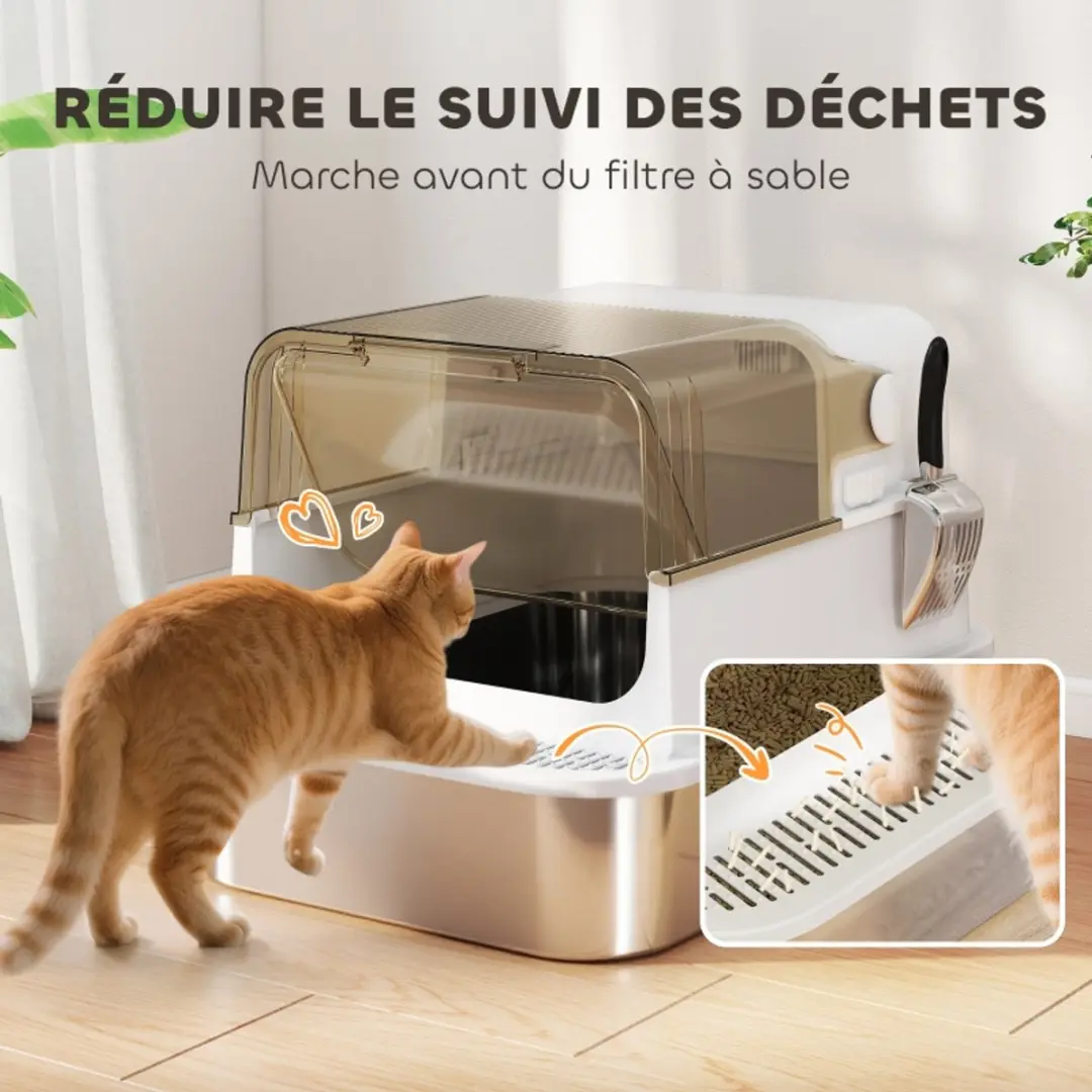 ECTEATOY Gesloten RVS Kattenbak Extra Groot 70x50cm - Wit