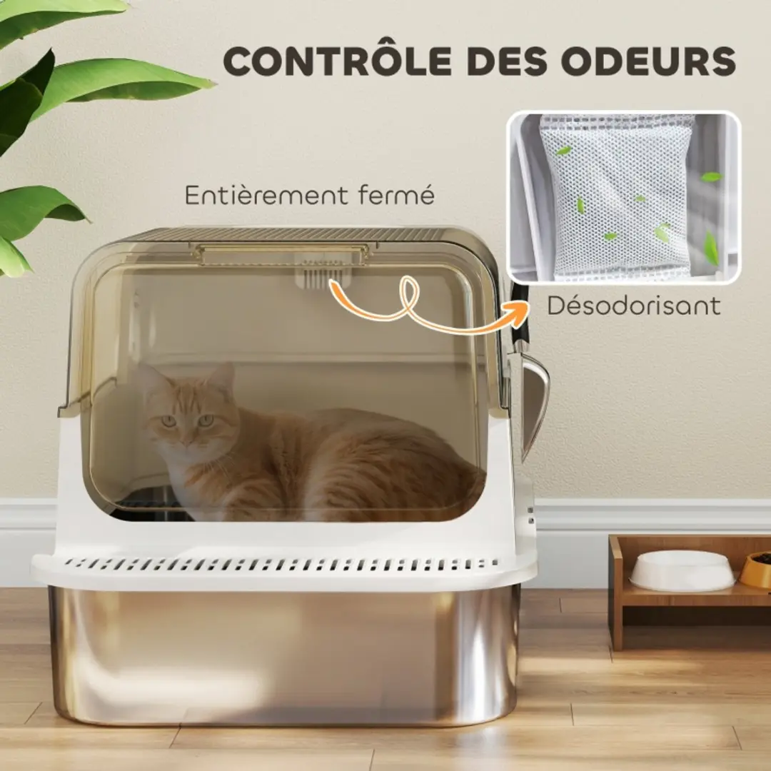 ECTEATOY Gesloten RVS Kattenbak Extra Groot 70x50cm - Wit
