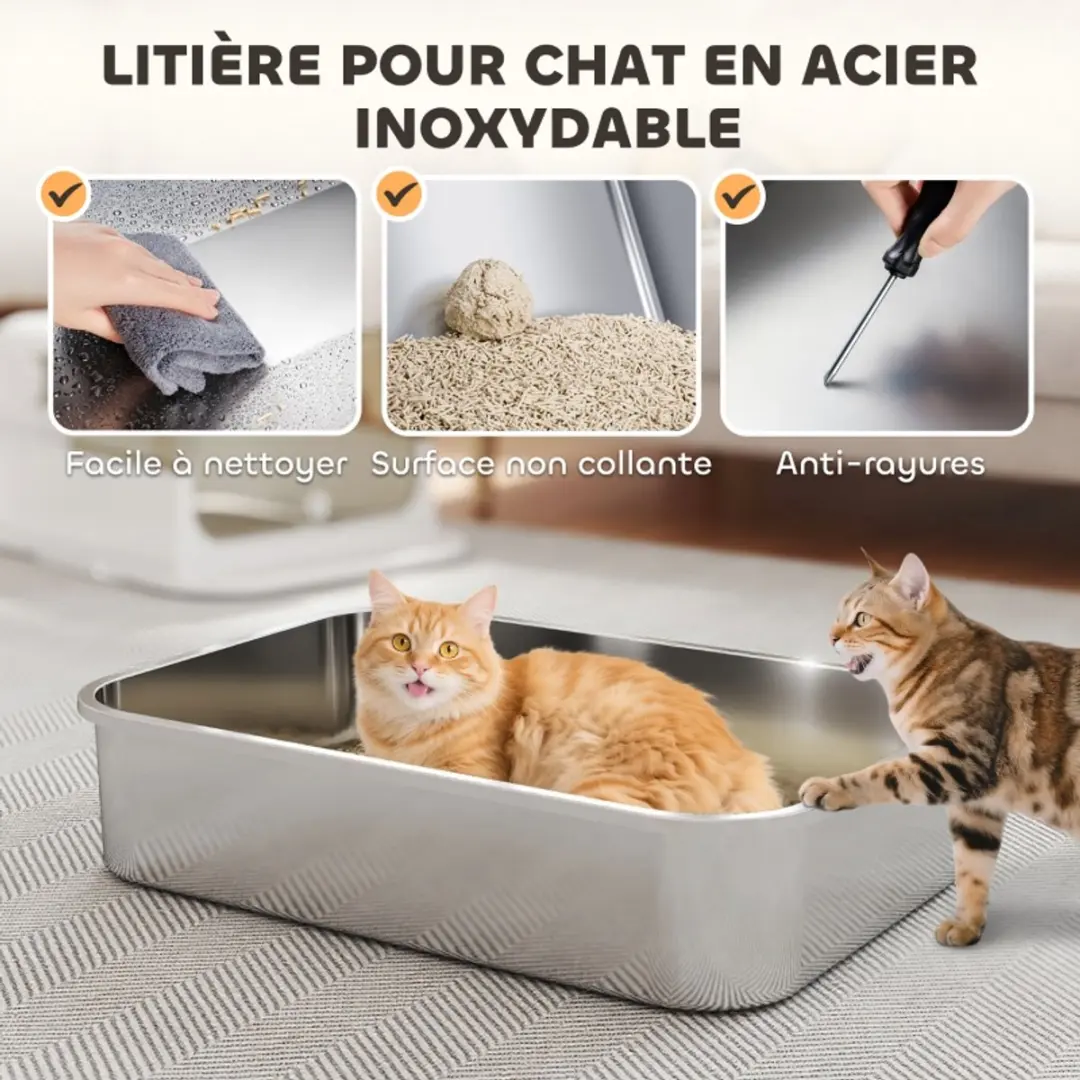 ECTEATOY Gesloten RVS Kattenbak Extra Groot 70x50cm - Wit - afbeelding 6 van 6