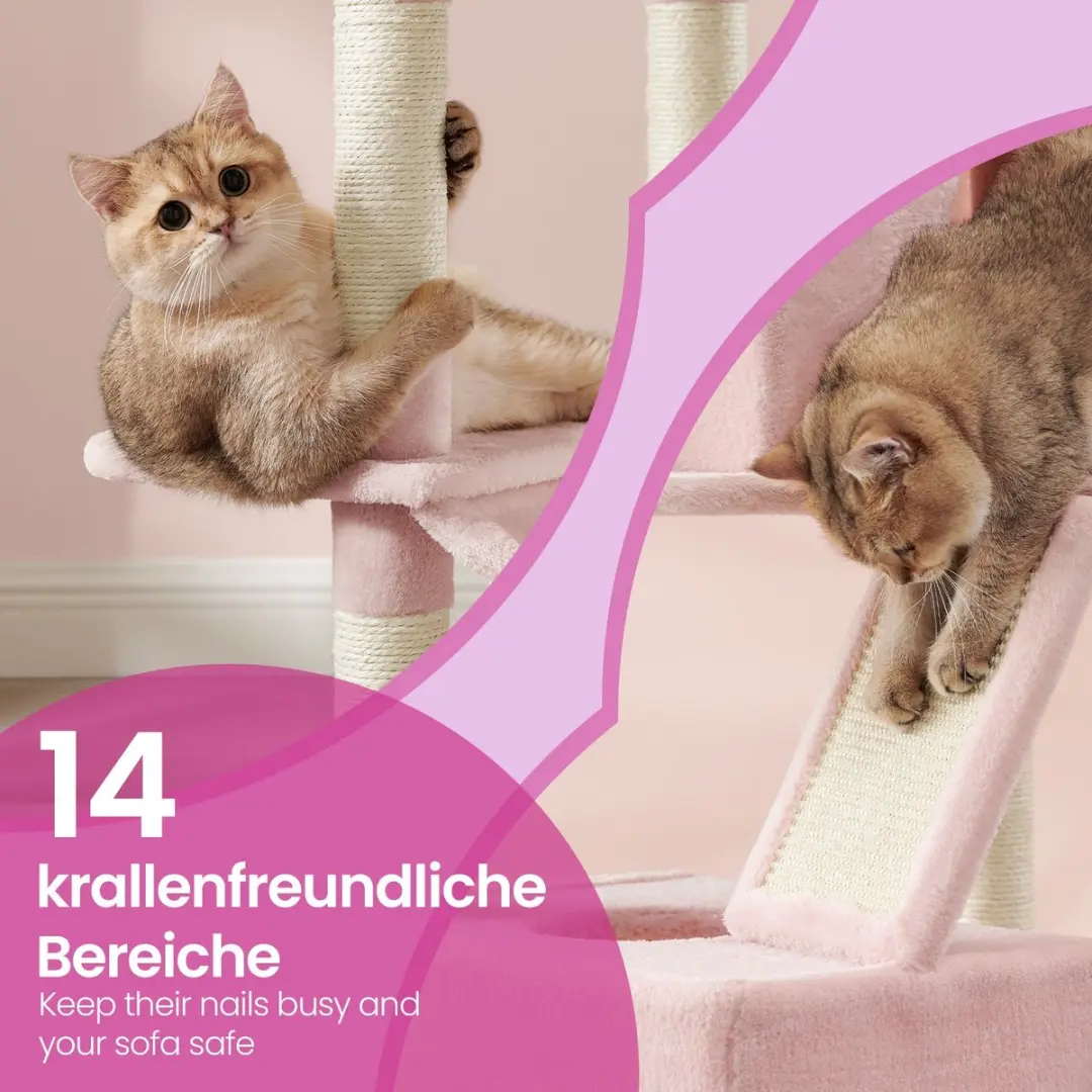 Songmics Krabpaal 206cm - 13 Krabpalen - 3 Ligplekken - 7 Niveaus - Roze
