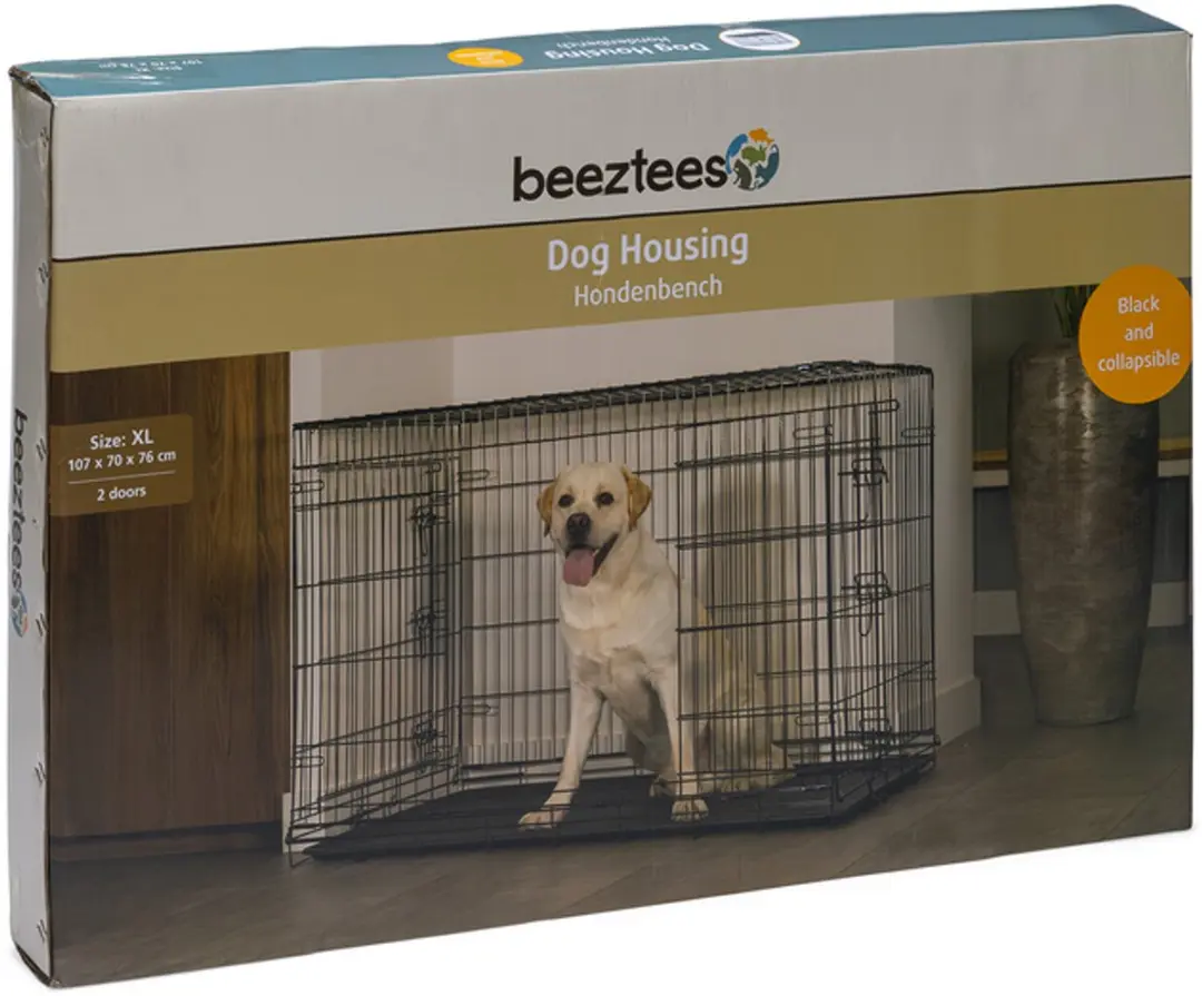 Beeztees Hondenbench XL - 2 Deuren - 107x70x76cm - Zwart - afbeelding 6 van 6