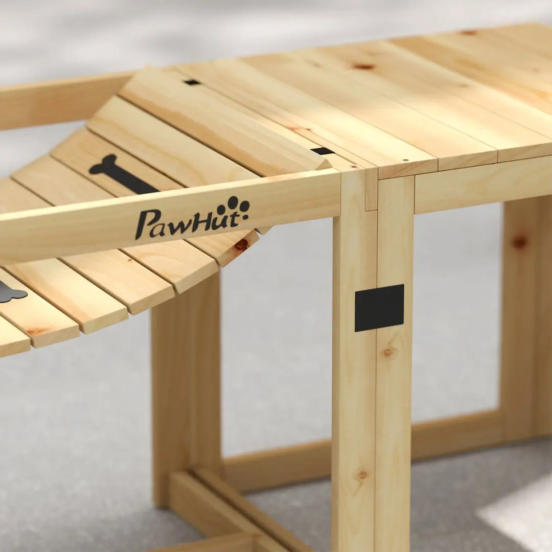 Pawhut Honden Agility Set Brug en Trap - Natuurlijk Hout