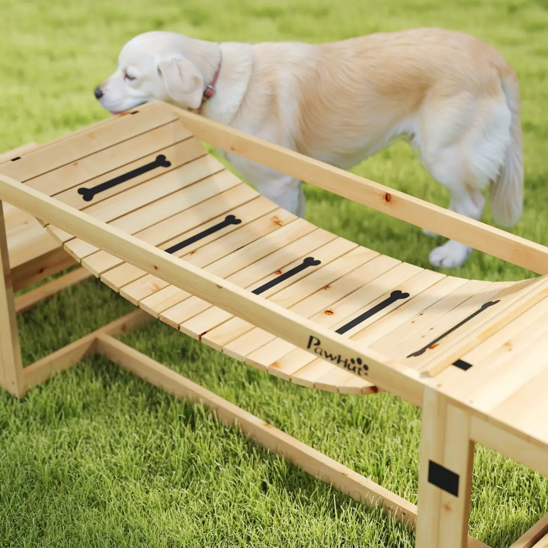 Pawhut Honden Agility Set Brug en Trap - Natuurlijk Hout - afbeelding 6 van 6