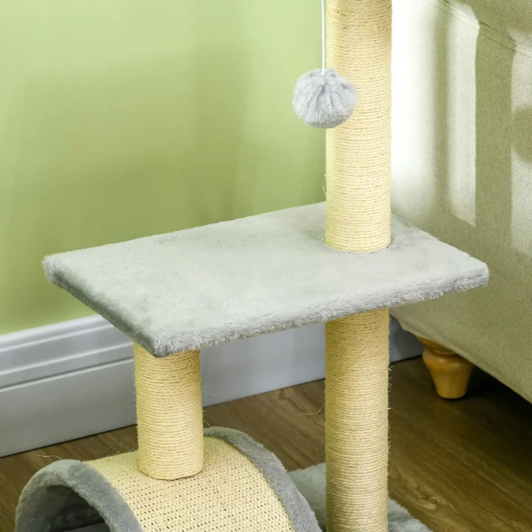 Pawhut Kratzbaum 72cm Kattenkrabboom - 3 Niveaus - Hellgrau