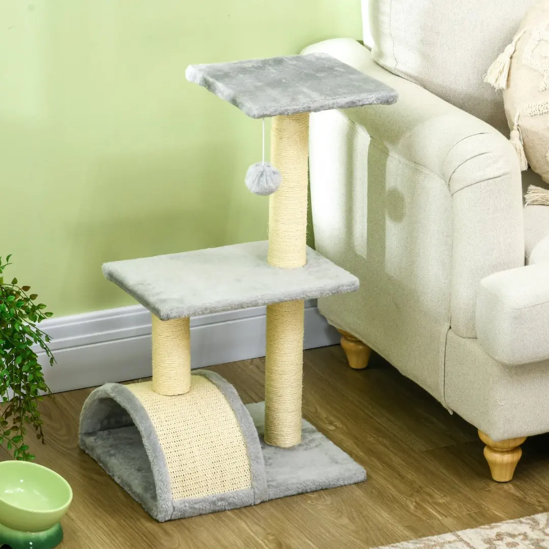 Pawhut Kratzbaum 72cm Kattenkrabboom - 3 Niveaus - Hellgrau
