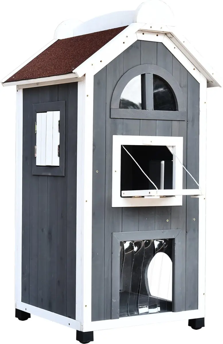 Pawhut Kattenhuis 2 Verdiepingen - Grijs/Wit