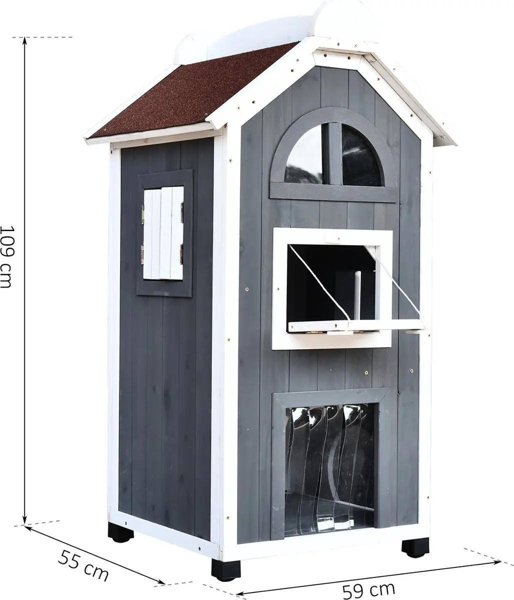 Pawhut Kattenhuis 2 Verdiepingen - Grijs/Wit