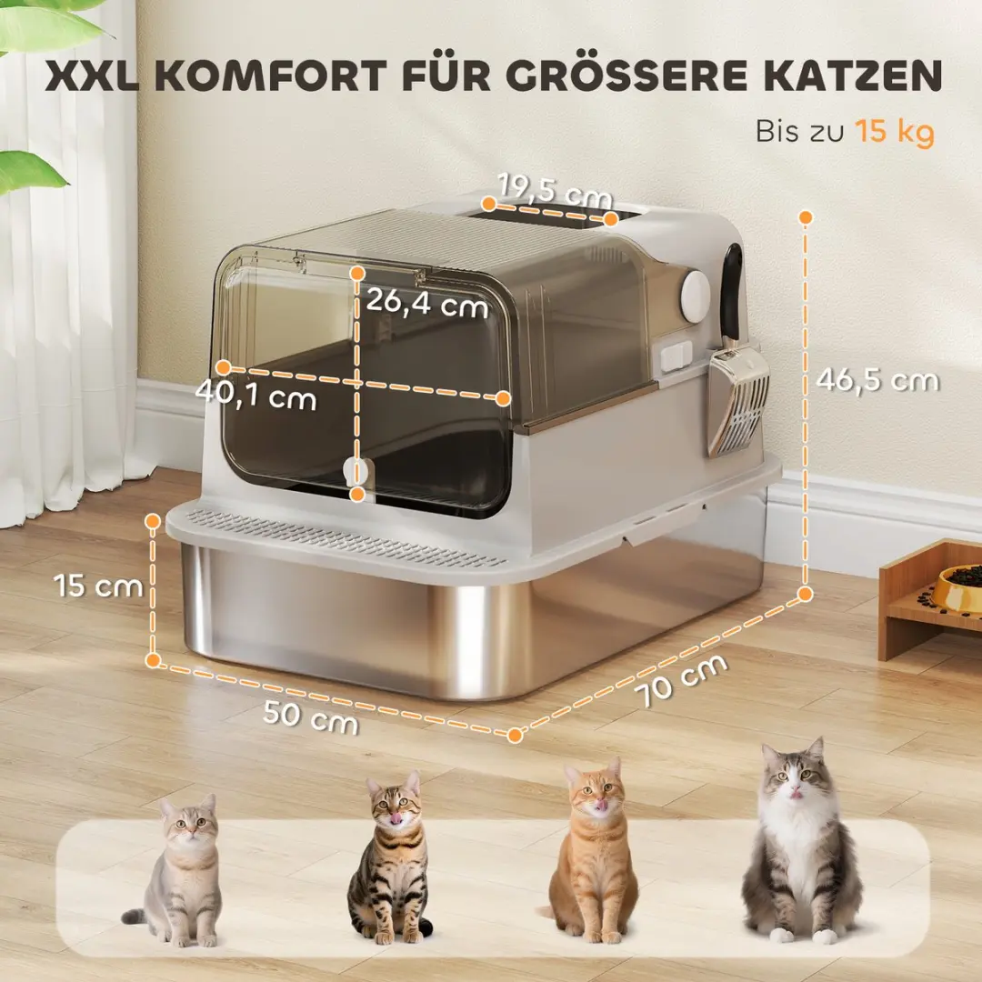 Pawhut Roestvrijstalen Kattenbak 70L - Grijs