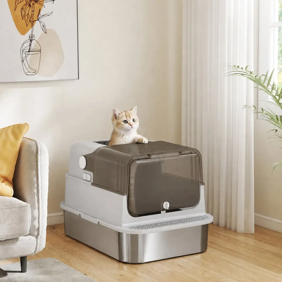 Pawhut Roestvrijstalen Kattenbak 70L - Grijs