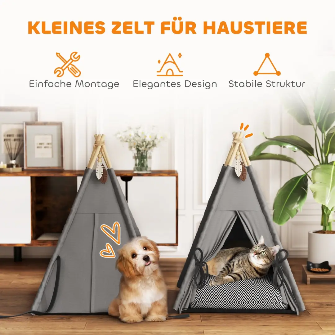 Pawhut Kattenhondentent met Kussen - Grijs/Zwart/Wit