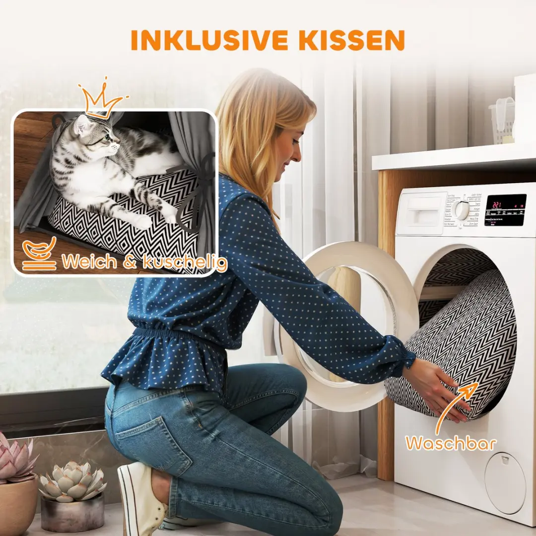 Pawhut Kattenhondentent met Kussen - Grijs/Zwart/Wit