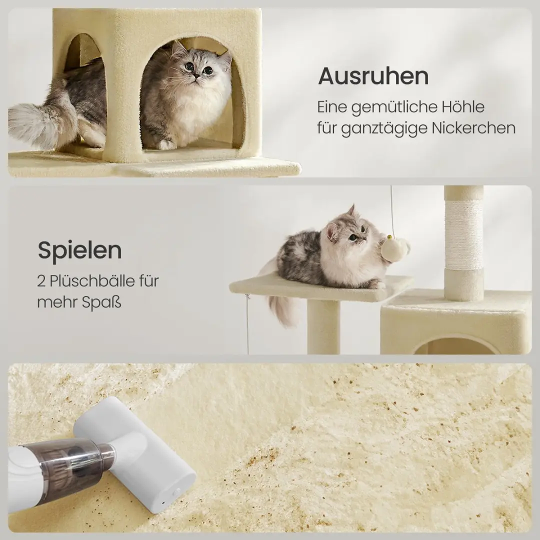 Songmics Krabpaal 143cm - Hoge Kattenboom met Grot & Hangmat - Beige