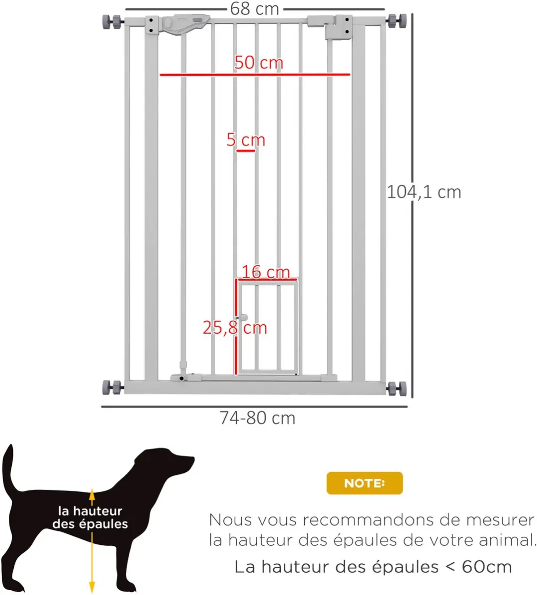 Pawhut Huisdierpoort 80x2x104,1cm - Wit