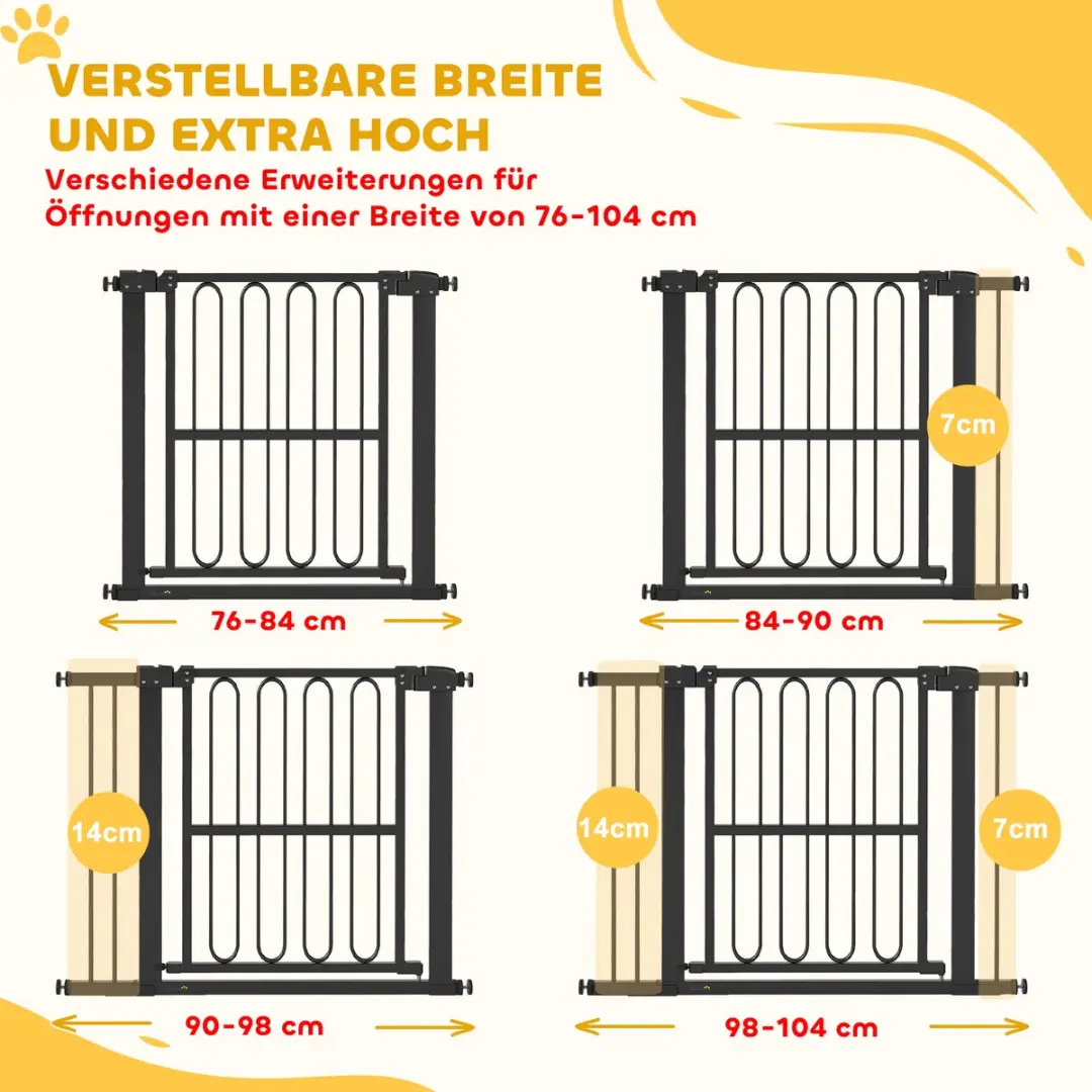Pawhut Huisdierhekje Staal 76-104 x 76cm Zwart