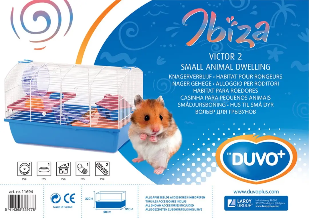Duvo Ibiza Victor 2 Knaagdierenkooi - 50x33x33cm - Lichtblauw/Wit