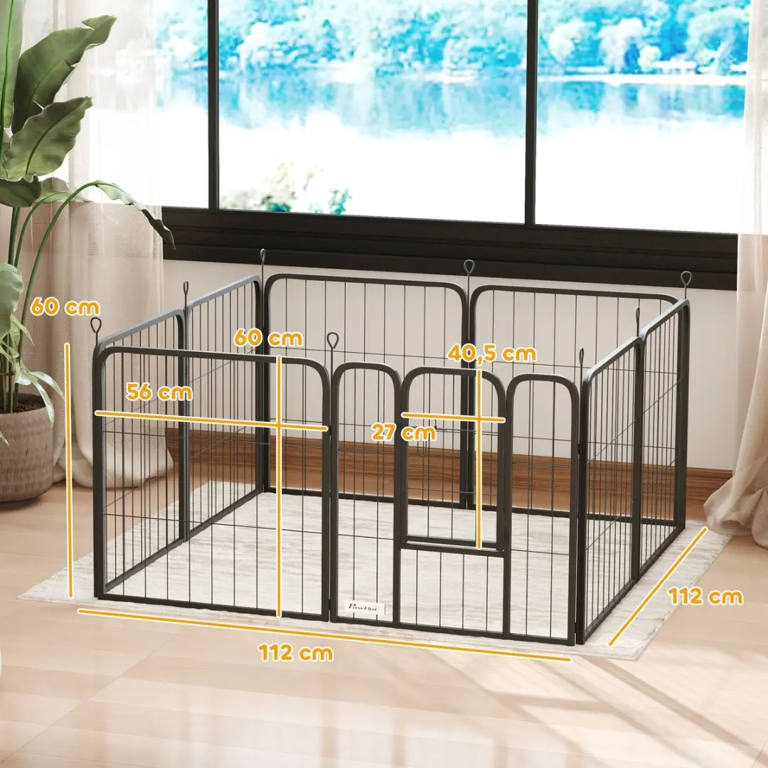 Pawhut Huisdierenspeelpen Staal 112x112x60cm - Zwart