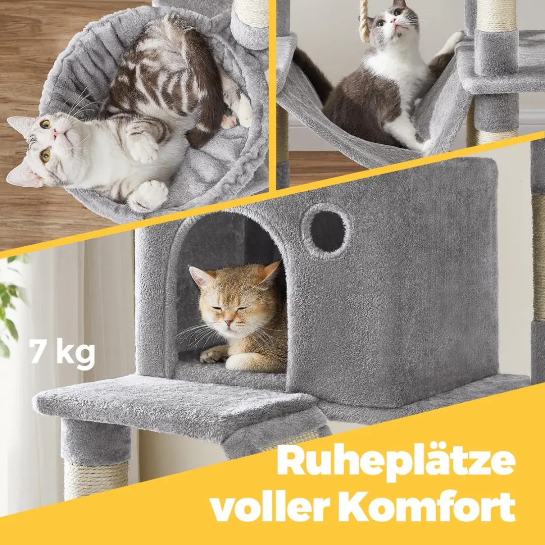 Songmics Krabpaal 206cm - 3 Ligplekken - Lichtgrijs