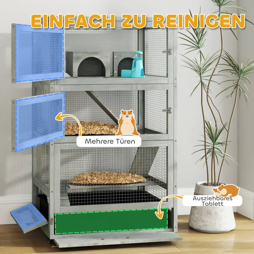 Pawhut Hamsterkooi Hout 65x45x109cm - Grau - afbeelding 6 van 6