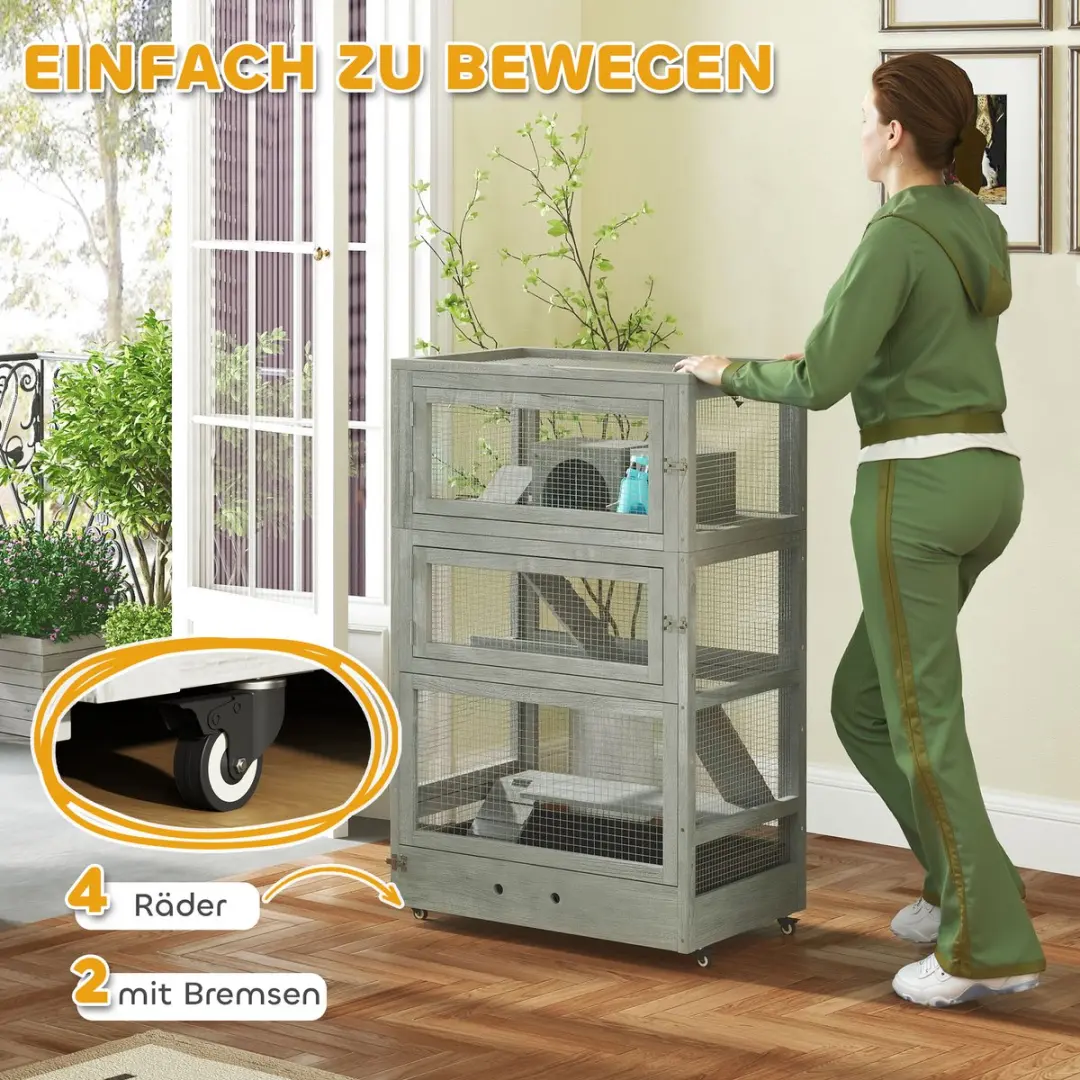 Pawhut Hamsterkooi Hout 65x45x109cm - Grau