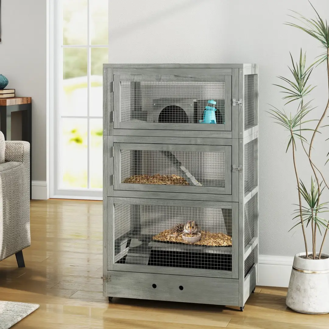 Pawhut Hamsterkooi Hout 65x45x109cm - Grau