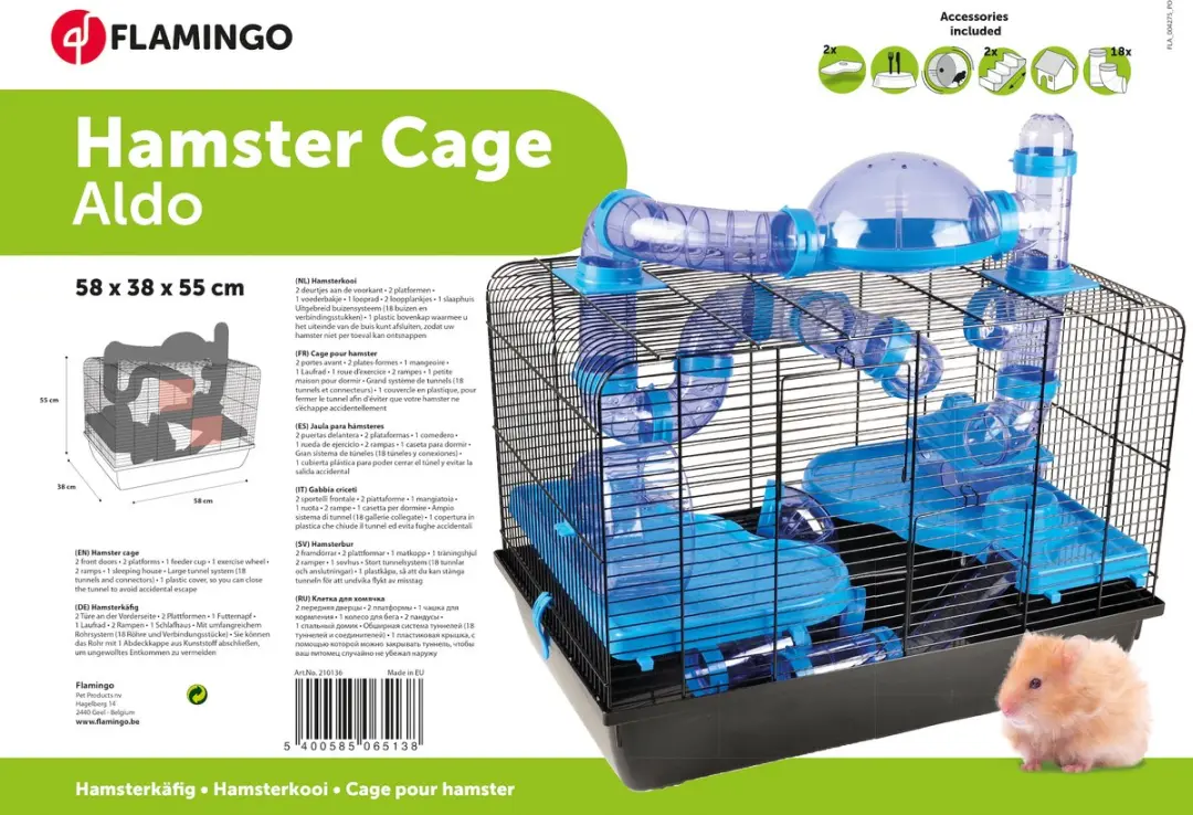 Flamingo Hamsterkooi Aldo - 58x38x55cm - Blauw