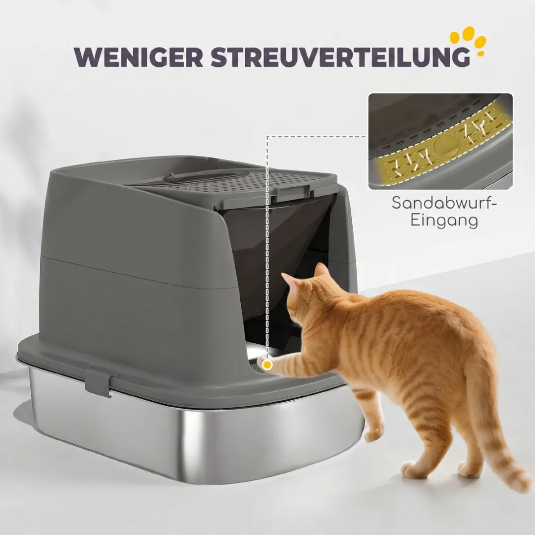 Pawhut Kattenbak Edelstahl 52L - 52x41x40cm - Donkergrijs