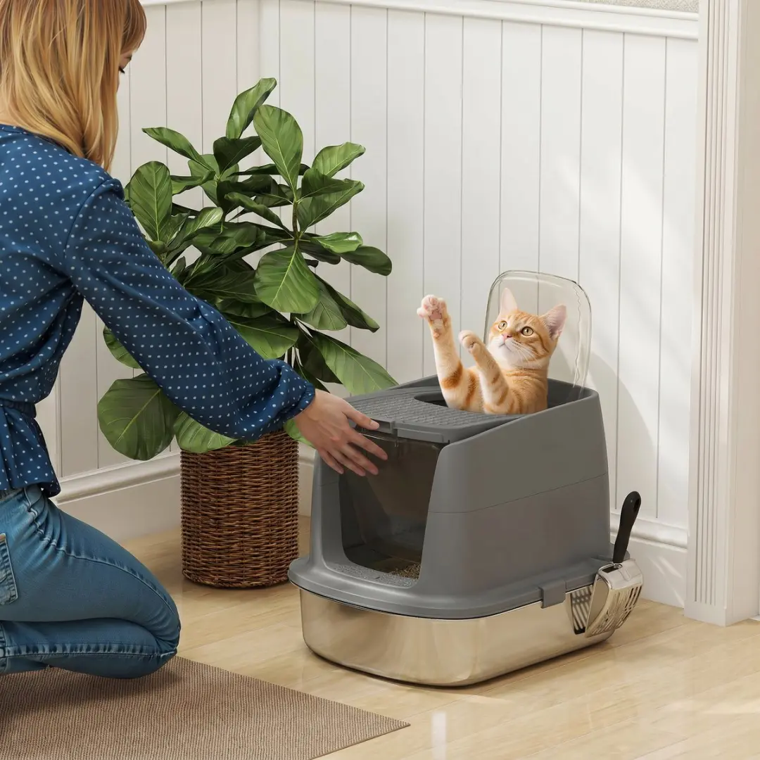 Pawhut Kattenbak Edelstahl 52L - 52x41x40cm - Donkergrijs