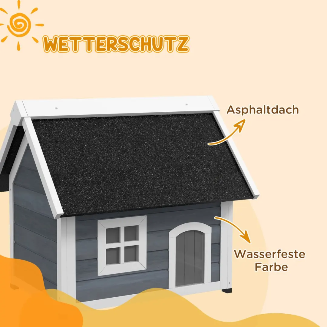 Pawhut Kattenhuis Outdoor 77x57,5x68cm - Houten Kattenhut - Grijs
