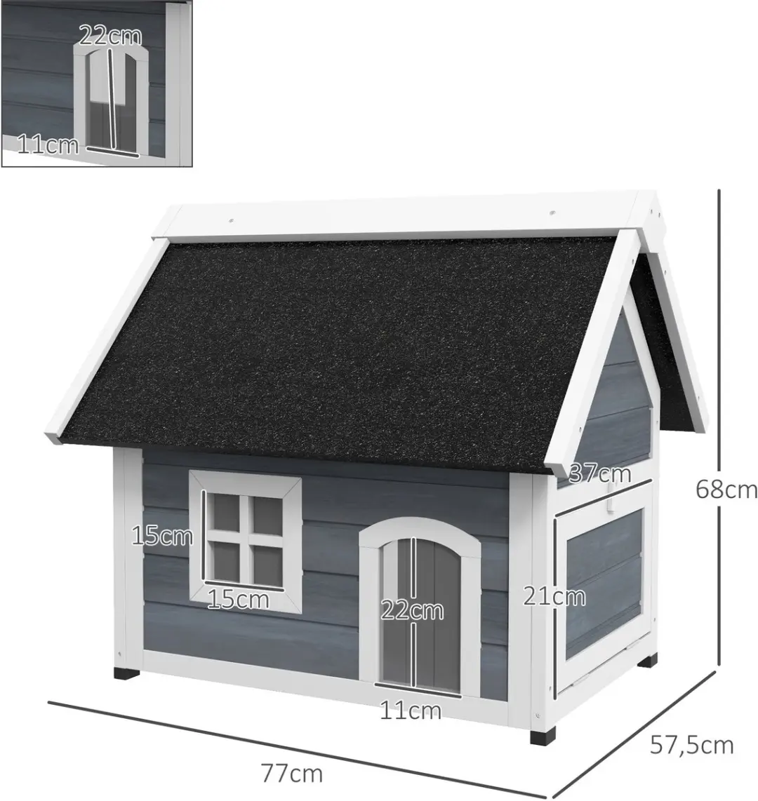 Pawhut Kattenhuis Outdoor 77x57,5x68cm - Houten Kattenhut - Grijs