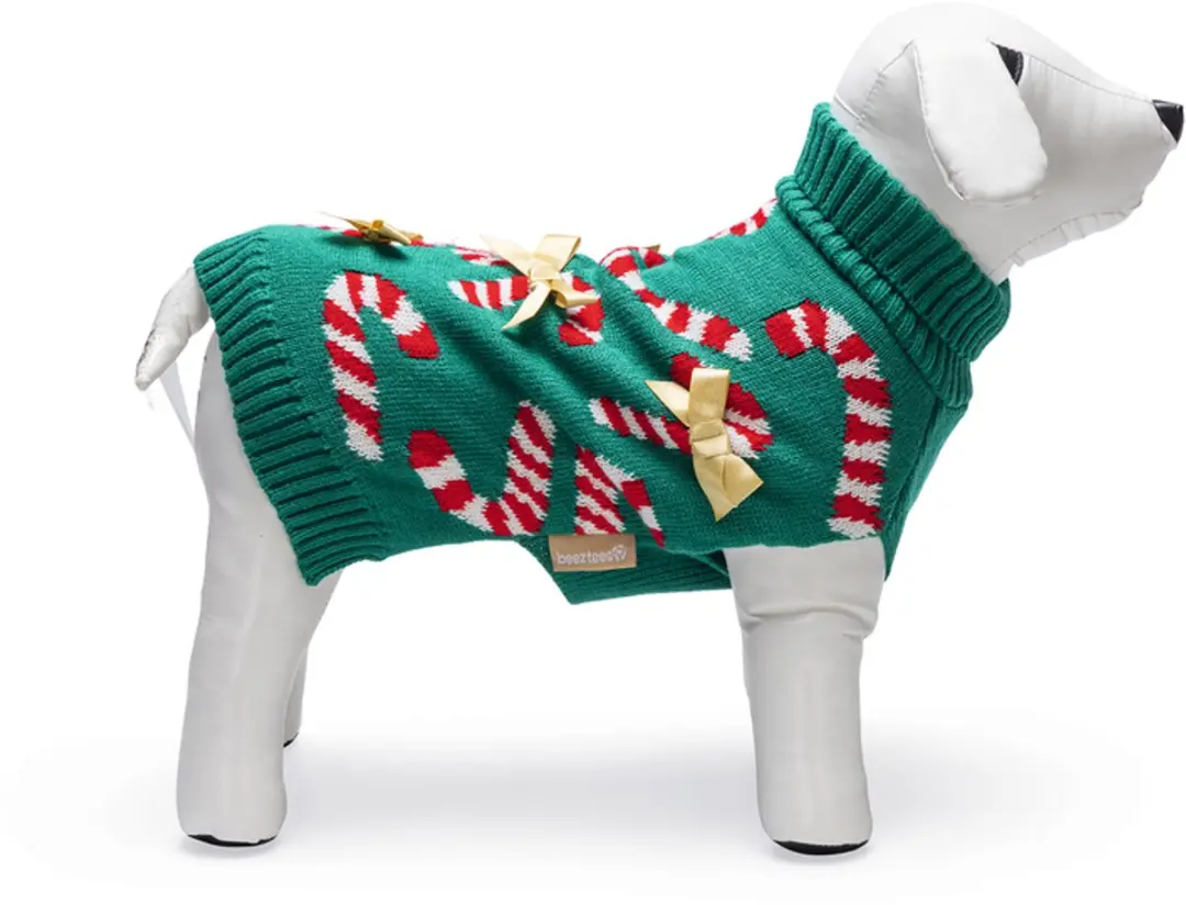 Beeztees Kersttrui Candy Canes - Groen - S