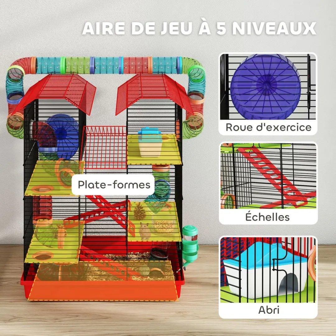 Pawhut Hamsterkooi 47x30x59cm - Rood