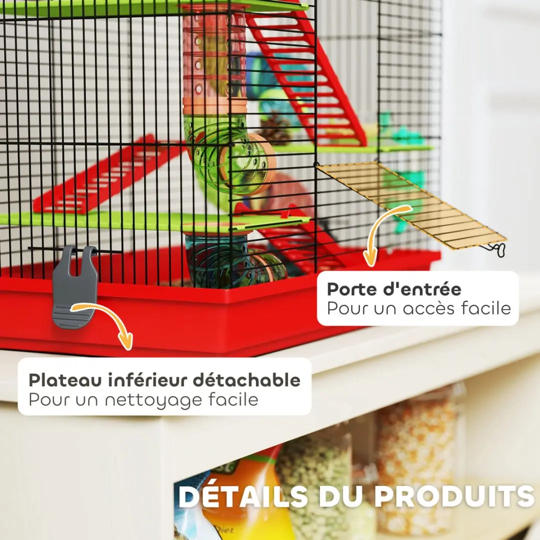 Pawhut Hamsterkooi 47x30x59cm - Rood - afbeelding 6 van 6