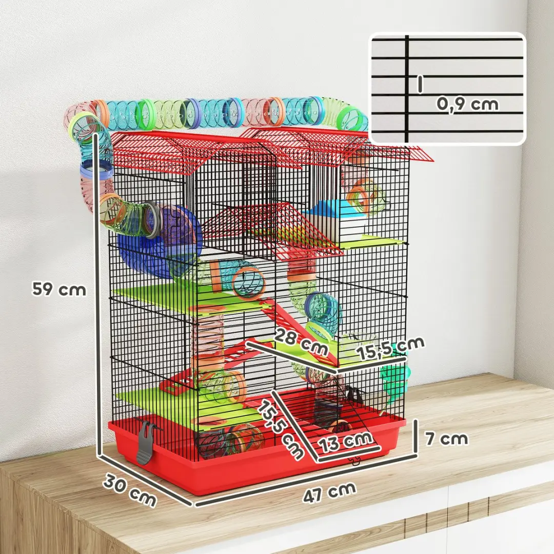 Pawhut Hamsterkooi 47x30x59cm - Rood