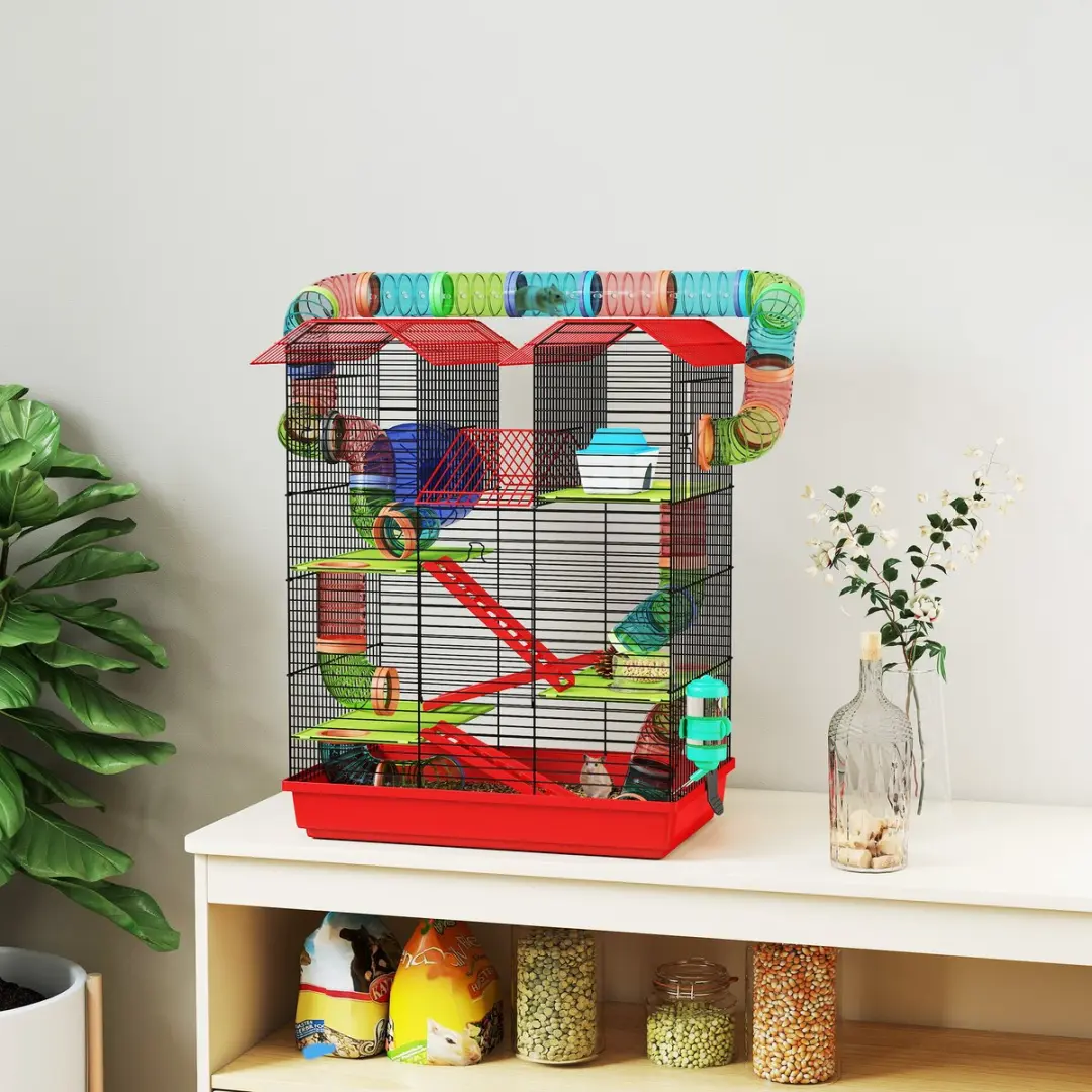 Pawhut Hamsterkooi 47x30x59cm - Rood