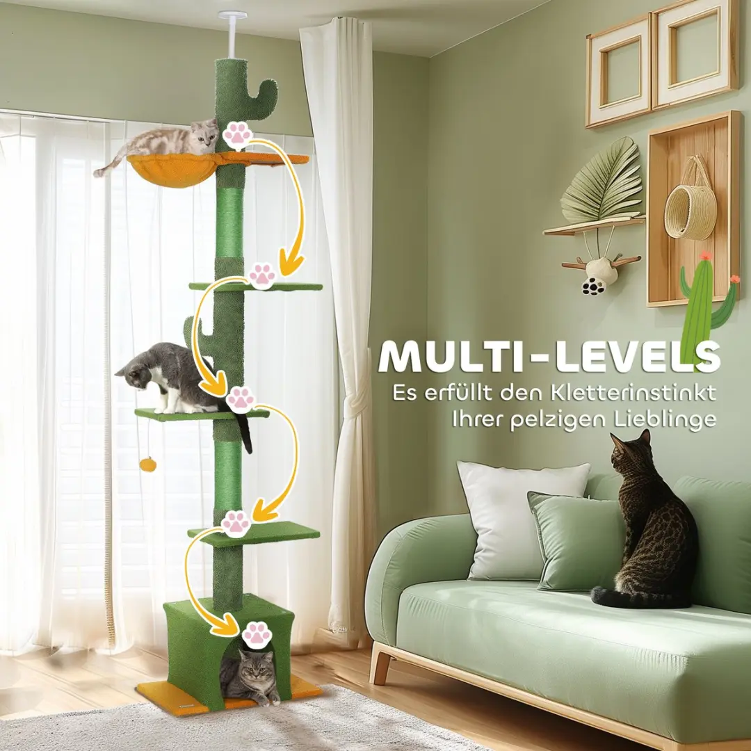 Pawhut Kattenboom - 5 Ligplekken 230-275cm Groen