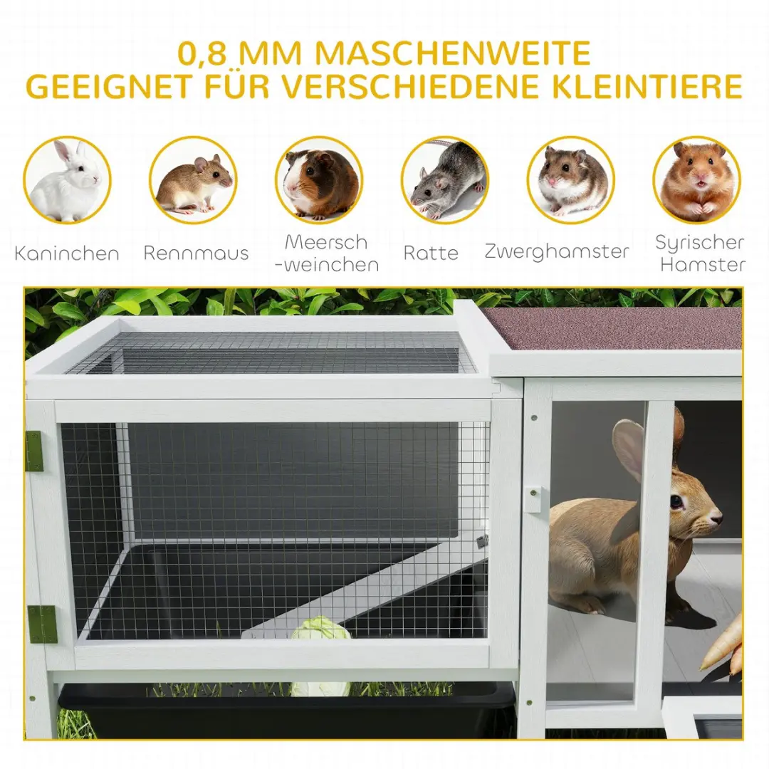 Pawhut Konijnenhok met Ren 2-Verdiepingen - Grijs