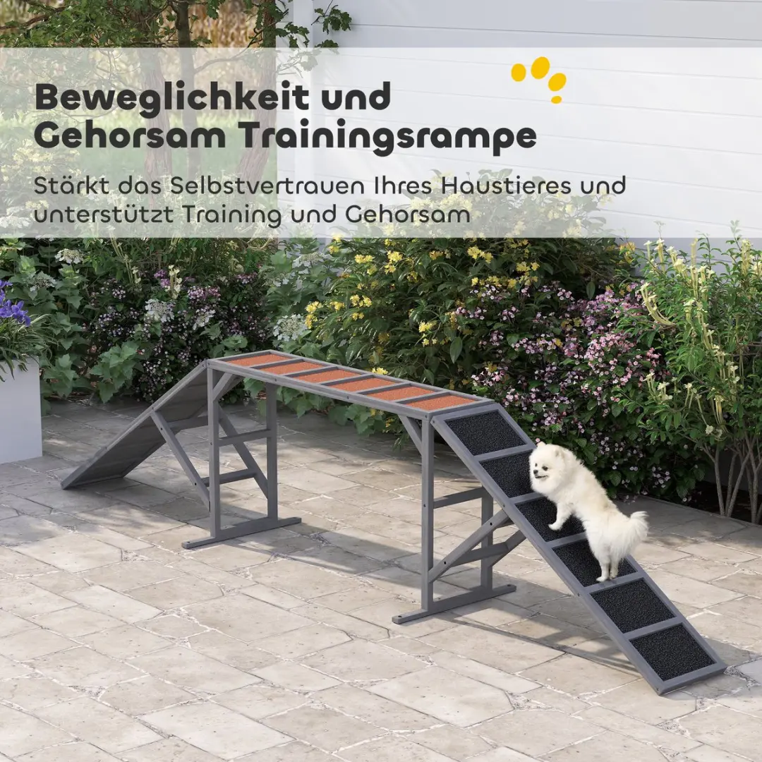 Pawhut Honden Agility-Helling - Vurenhout - 325x55x69cm - Grijs