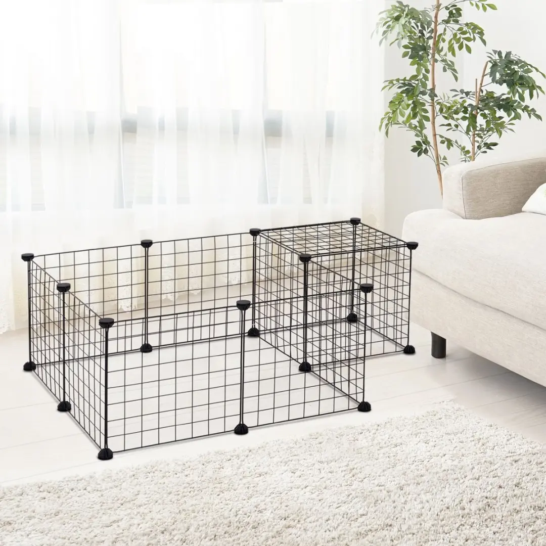 Pawhut Dierenren met Tralies - Zwart