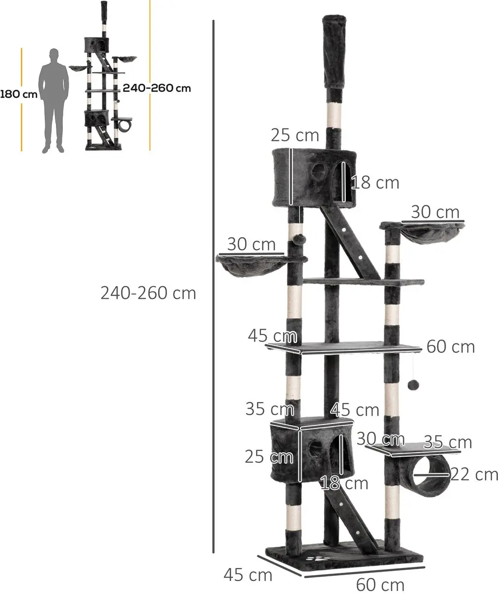 Pawhut Kratzbaum 240-260cm - 5 Ligplekken - Donkergrijs