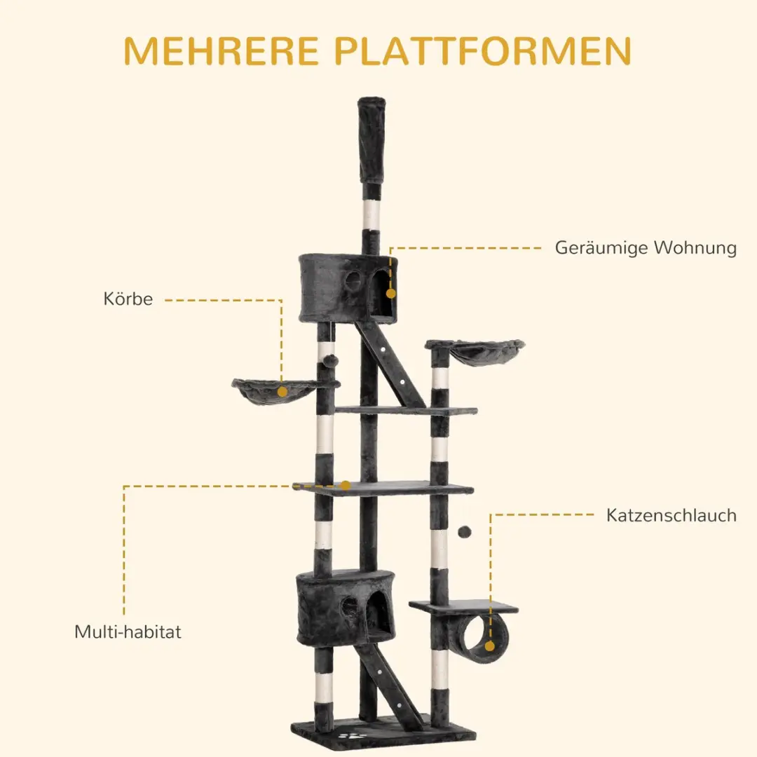 Pawhut Kratzbaum 240-260cm - 5 Ligplekken - Donkergrijs
