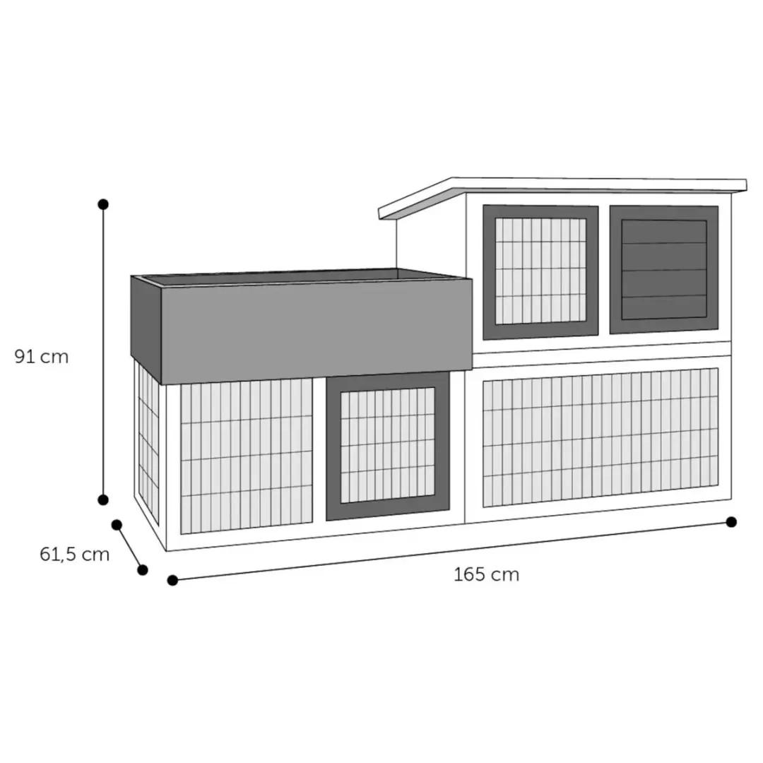 Flamingo Konijnenhok Floret Urban 2-Verdiepingen - 165x64,5x92cm - Bruin