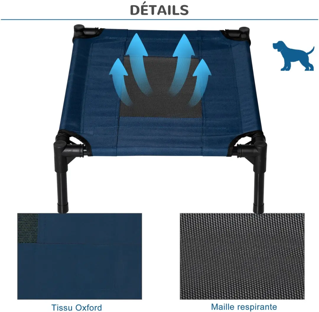 Pawhut Verhoogd Hondenbed - 61x46x18cm - Blauw - afbeelding 6 van 6