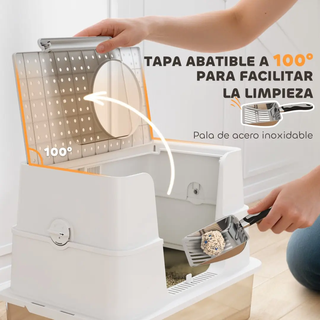 ECTEATOY Premium RVS Kattenbak XL Lichtgrijs - met Deksel en Schep