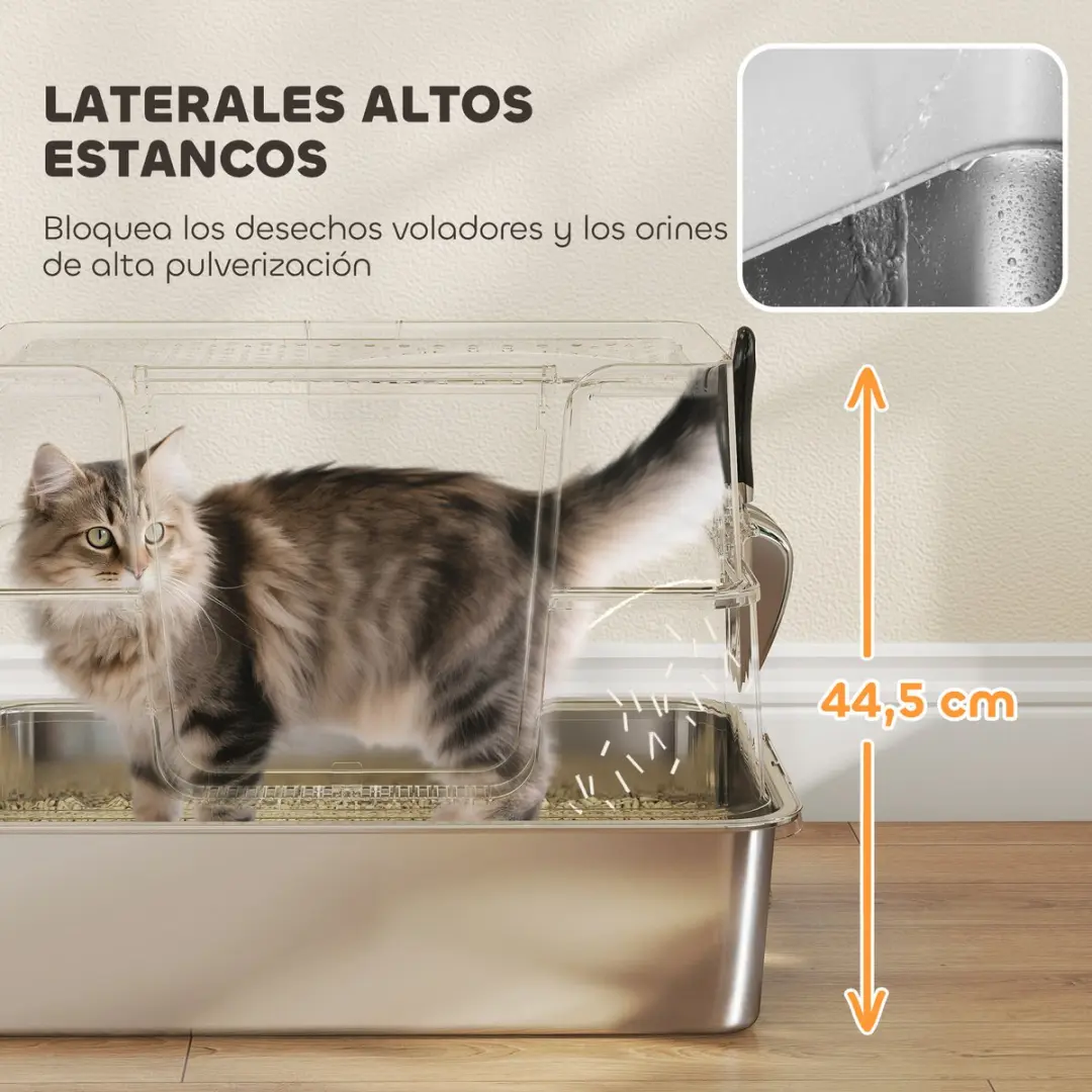 ECTEATOY Premium RVS Kattenbak XL Lichtgrijs - met Deksel en Schep