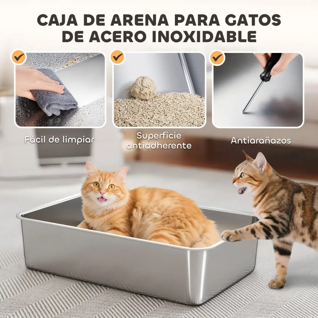 ECTEATOY Premium RVS Kattenbak XL Lichtgrijs - met Deksel en Schep
