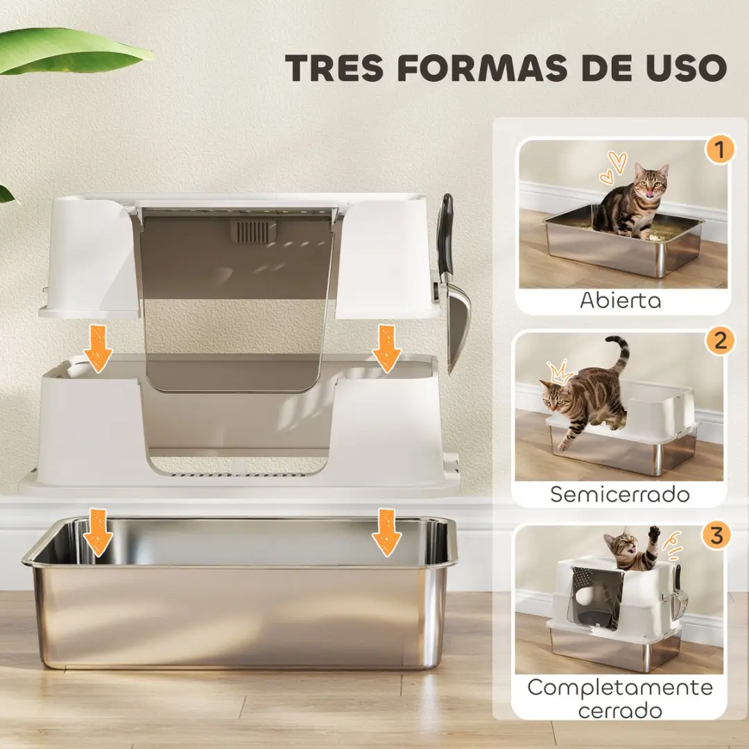 ECTEATOY Premium RVS Kattenbak XL Lichtgrijs - met Deksel en Schep - afbeelding 6 van 6