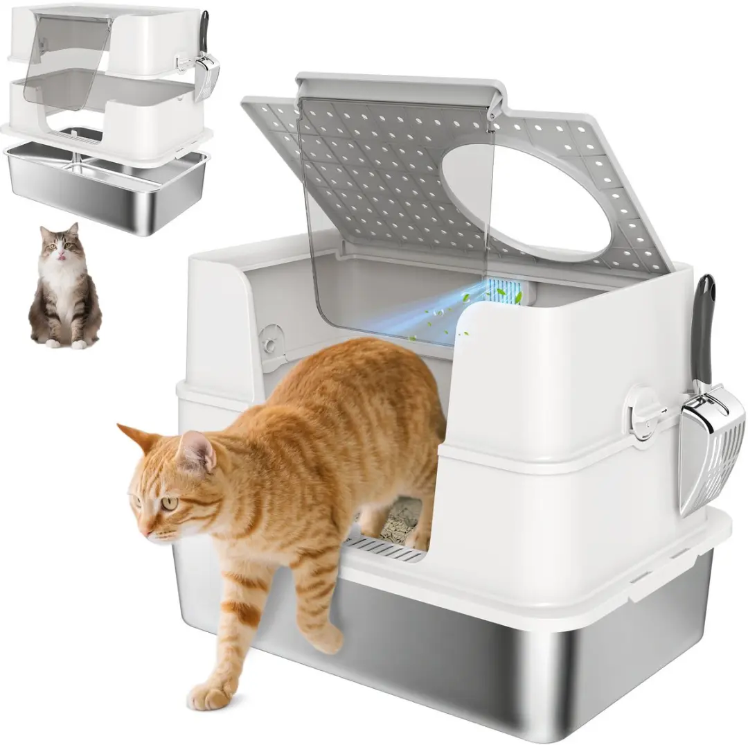 ECTEATOY Premium RVS Kattenbak XL Lichtgrijs